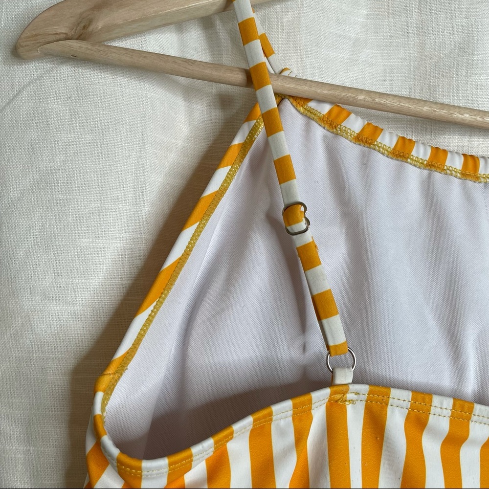 Janela Bay High Neck Tankini Top Vertical Stripe Yellow White Swim - Picture 4 of 9